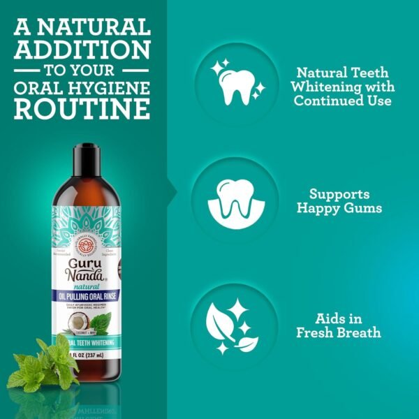 Coconut Oil Pulling, Fresh Breath & Whitening Mouthwash, 7 Essential Oils & Vitamins for Happy Teeth - Image 2