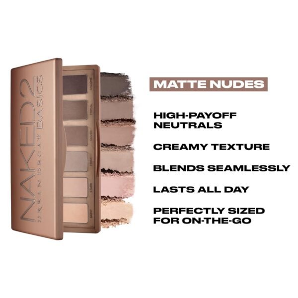 URBAN DECAY Naked 2 Basics Eyeshadow Palette, Velvety Matte Finish, 6 Nude Taupe & Brown Neutral Eye Shadows, Natural Everyday to Smokey Eye Makeup Looks, Travel Friendly Size, Vegan, Cruelty-free - Image 3