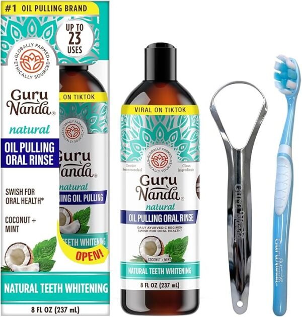 Coconut Oil Pulling, Fresh Breath & Whitening Mouthwash, 7 Essential Oils & Vitamins for Happy Teeth