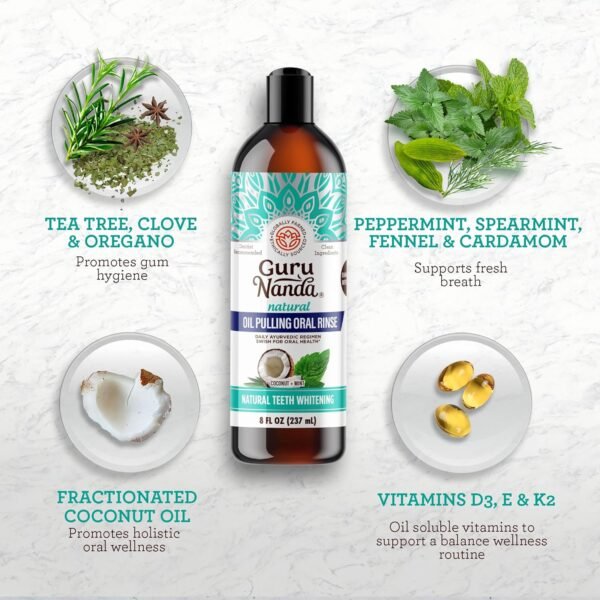 Coconut Oil Pulling, Fresh Breath & Whitening Mouthwash, 7 Essential Oils & Vitamins for Happy Teeth - Image 3